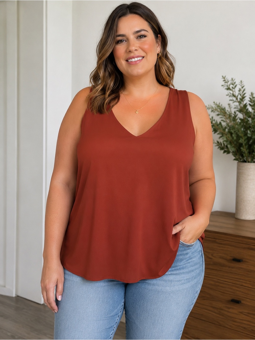 Nine West Rust V-Neck tank